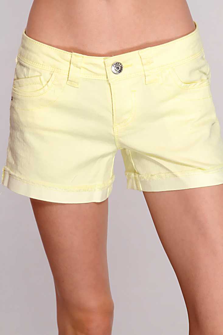 Yellow Distressed Cuff Shorts
