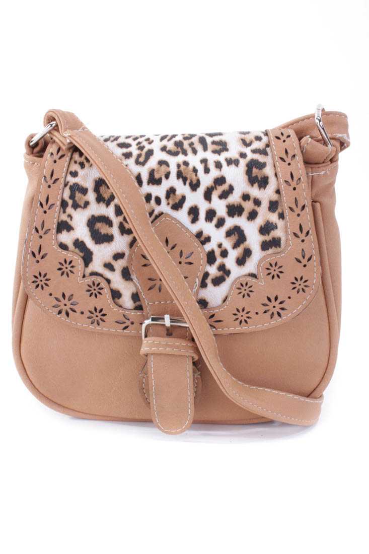 Camel eopard Print Faux Leather Saddle Handbag