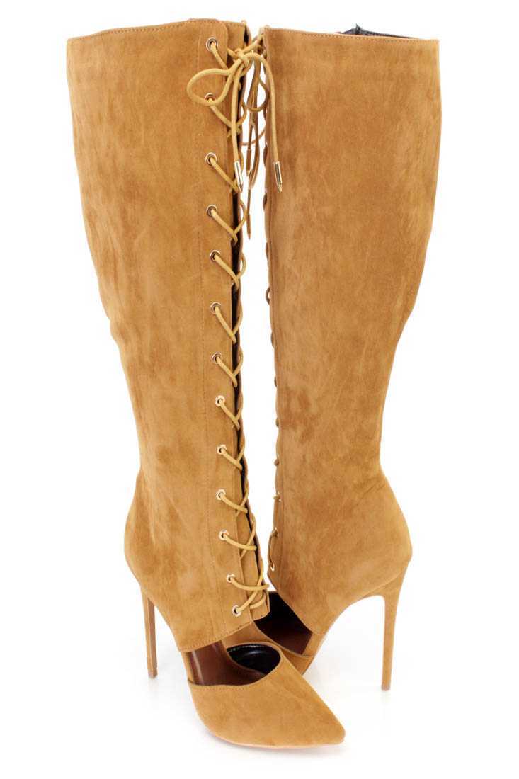 Mocha Knee High Single Sole High Heel Boots Faux Suede