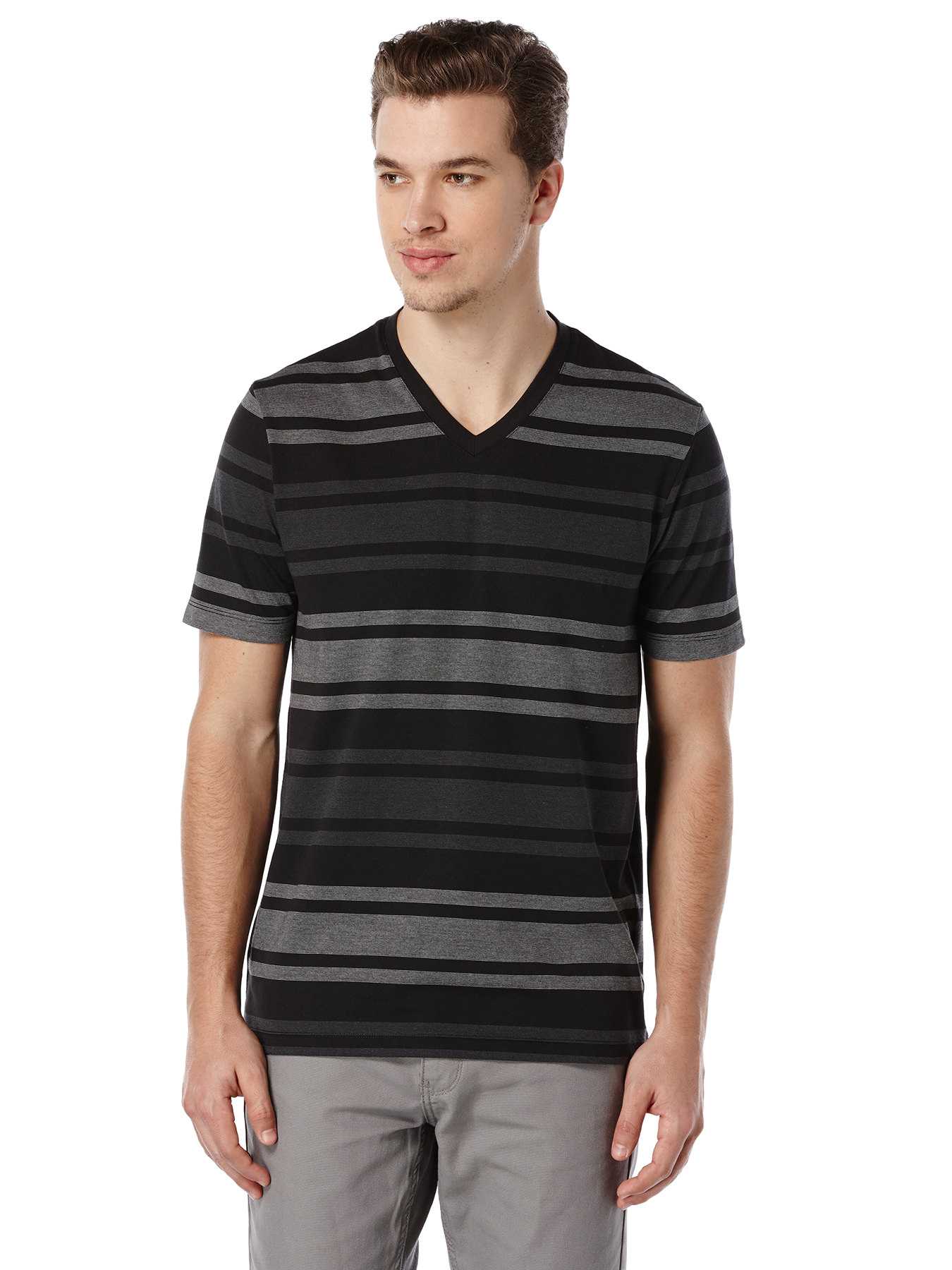 Perry Ellis Short Sleeve V-Neck Stripe Shirt