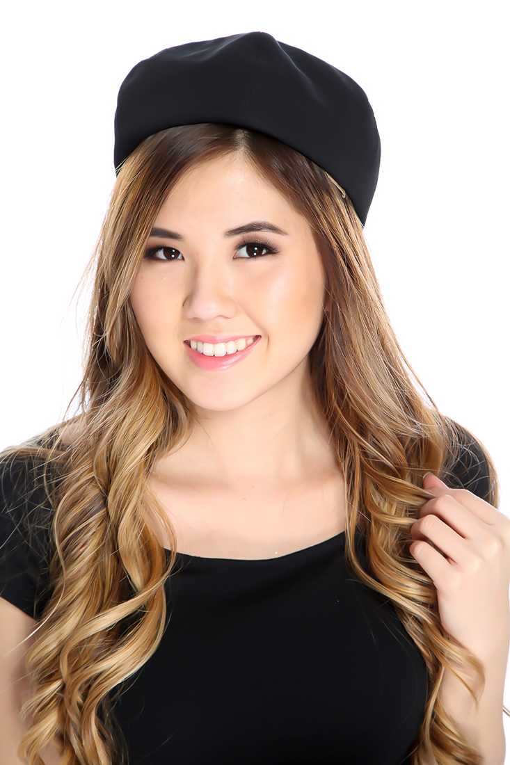 Black Stitch No Brim Beret