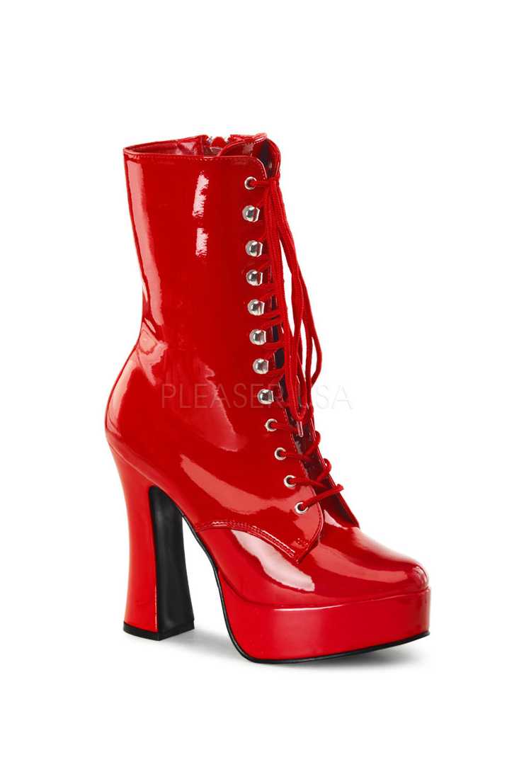 Red Patent Faux Leather Lace Up Booties