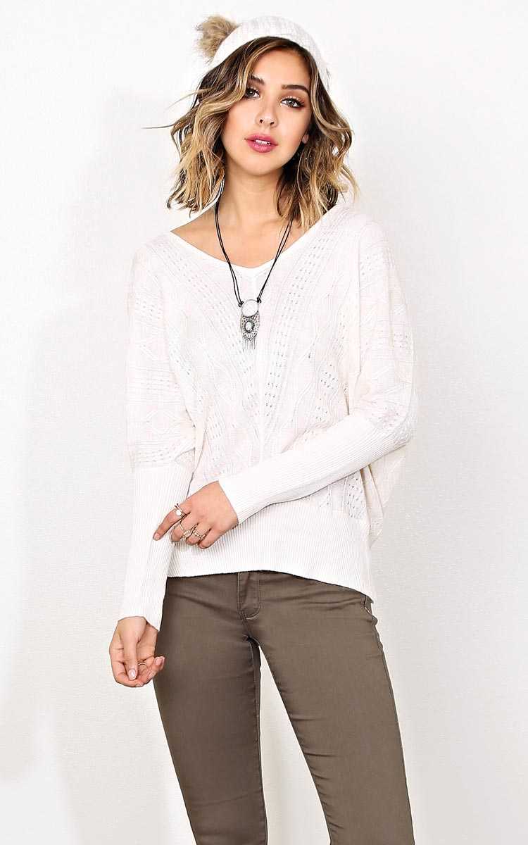 Fallen Snow Dolman Sweater - SML - Ivry/Natrl in Size Small by Styles For Less