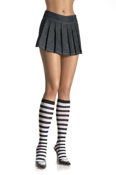 Black White Stripe Knee Hi