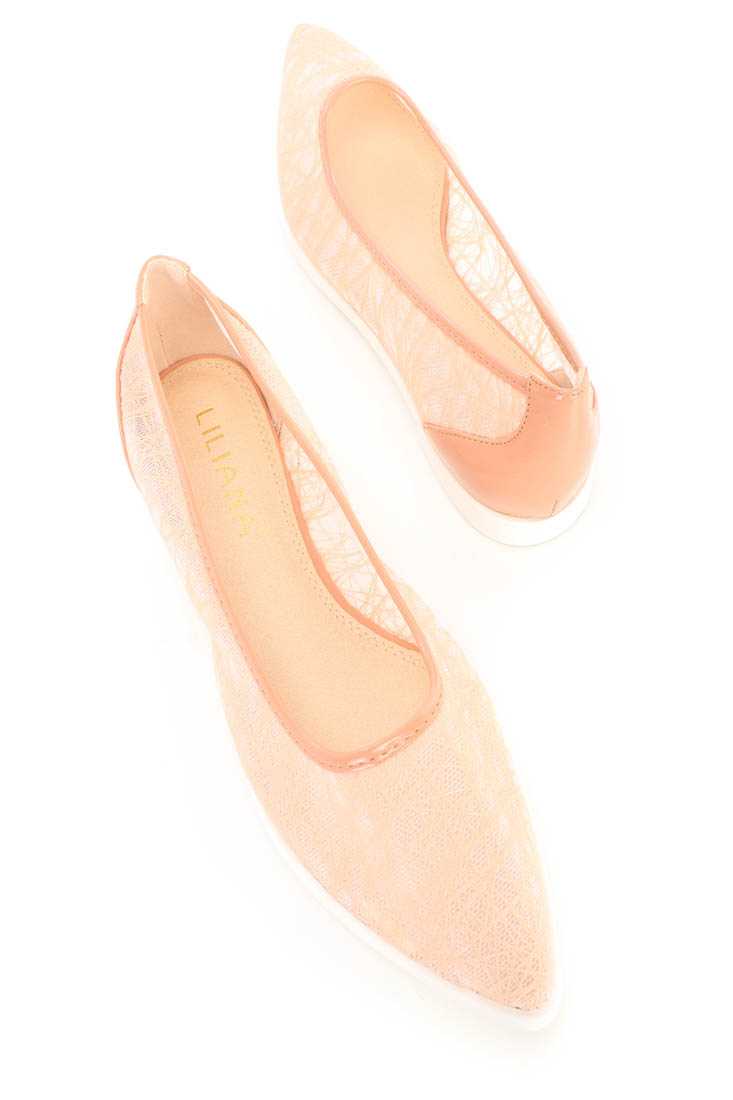 Coral Stringy Pointed Closed Toe Flats Rubber