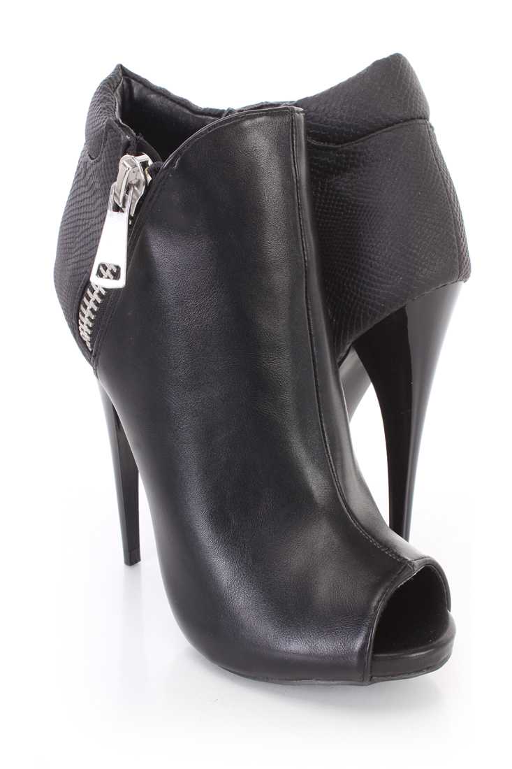 Black Peep Toes Ankle Booties Faux Leather