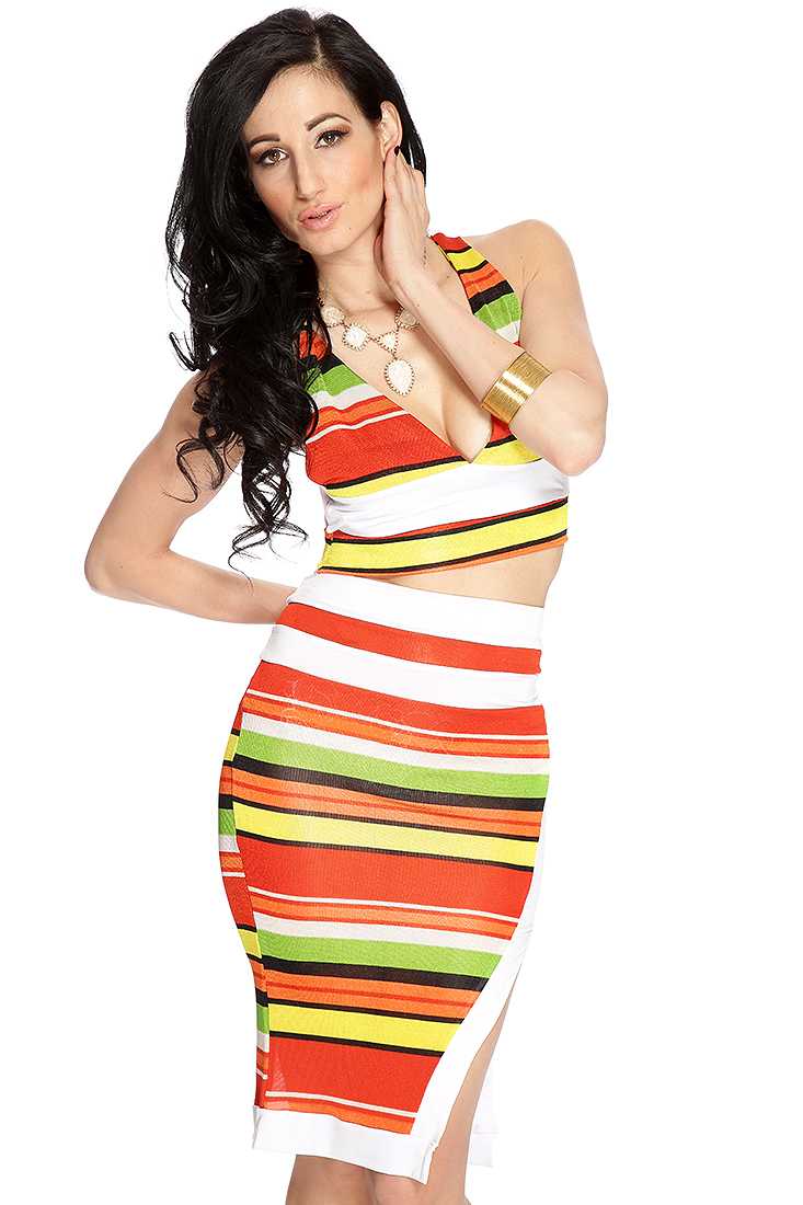 Rust Yellow Stripe Print 2Pc. Set