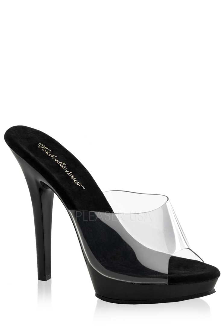 Clear Black Peep Toe Slip On High Heels PVC