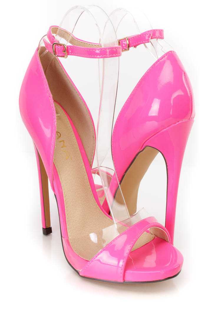 Neon Pink Peep Toe Single Sole High Heels Patent