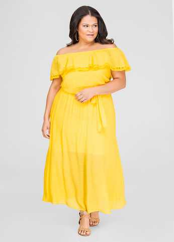 Lace Trim Off-Shoulder Maxi Dress