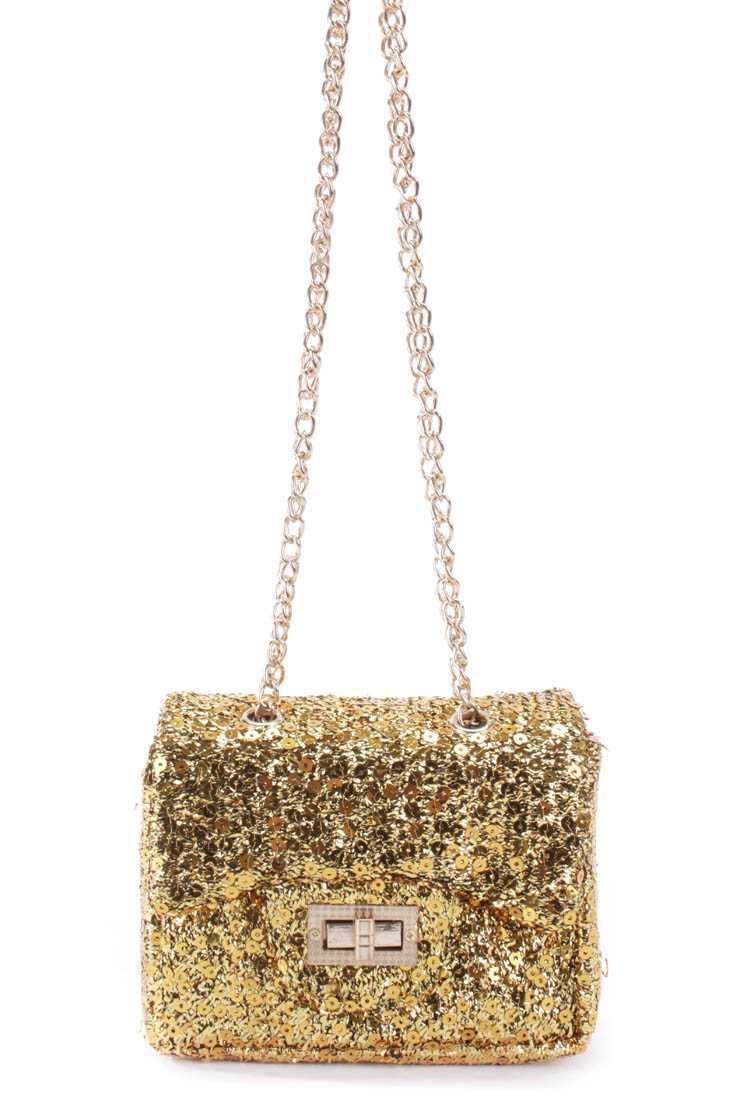 Gold Sequence Material Tinsel Fabric High Shoulder Chain Handbag