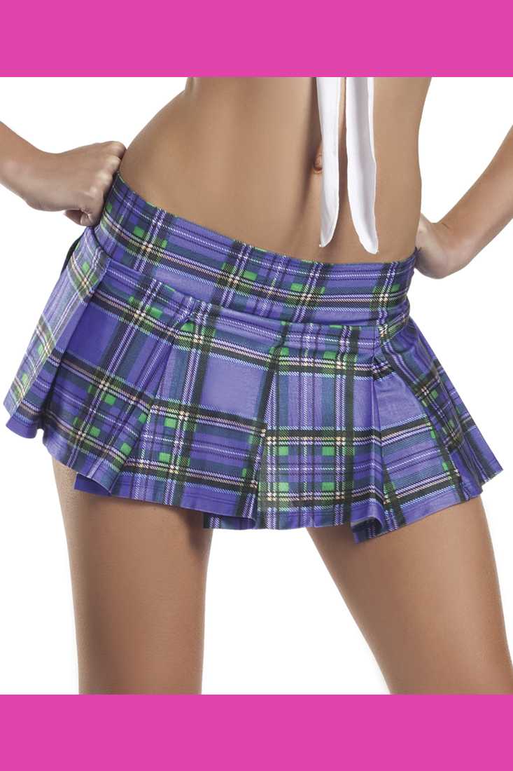 Plum Pleated Plaid School Girl Skirt