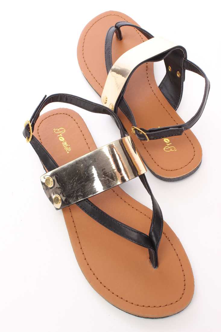 Black Thong Post Stylish Sandals Faux Leather