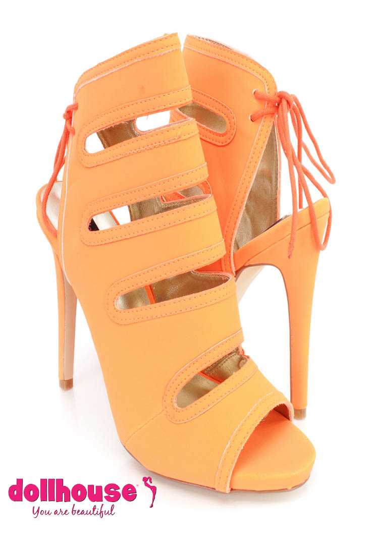 Orange Cut Out Peep Toe Ankle Booties Nubuck