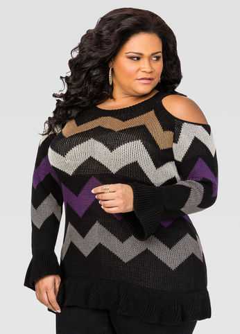 Chevron Cold Shoulder Sweater