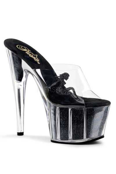 Clear Black Glitter Girl Platform High Heels