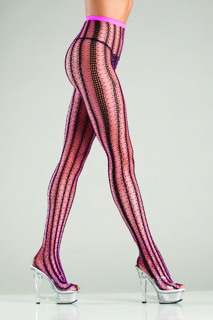 Black Vertical Stripe Net Tights