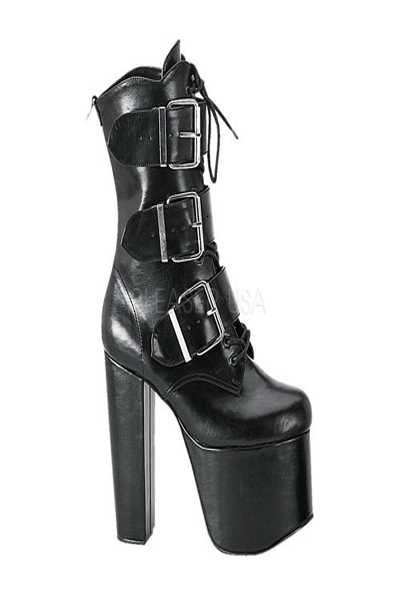Black Faux Leather Chunky Heel Boots