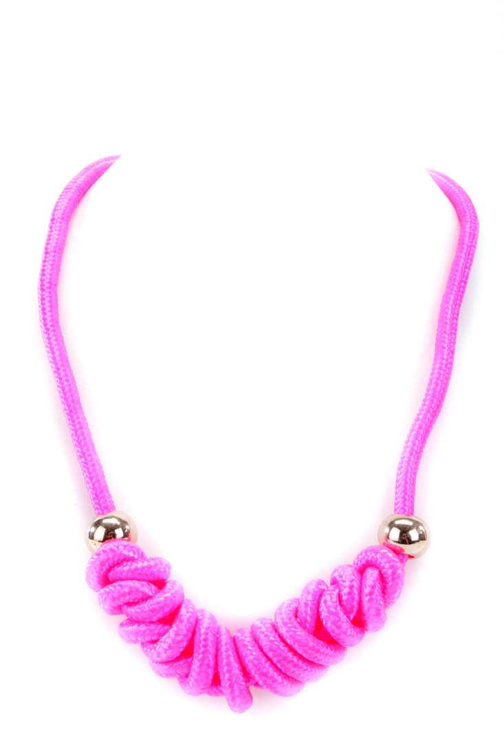 Neon Pink Knotted Rope Necklace