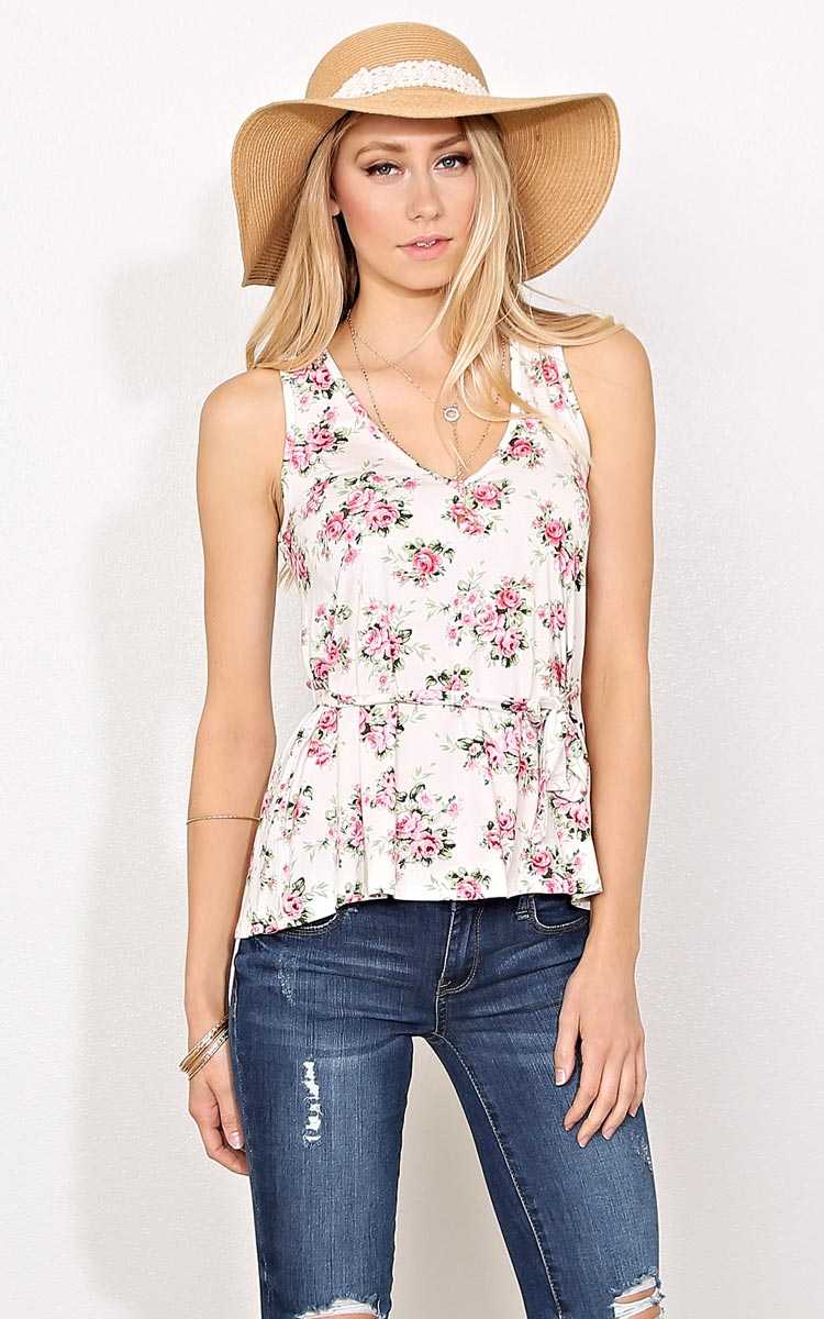 Ivory Spring Bouquet Belted Knit Top - LGE - Ivory Combo in Size Large by Styles For Less