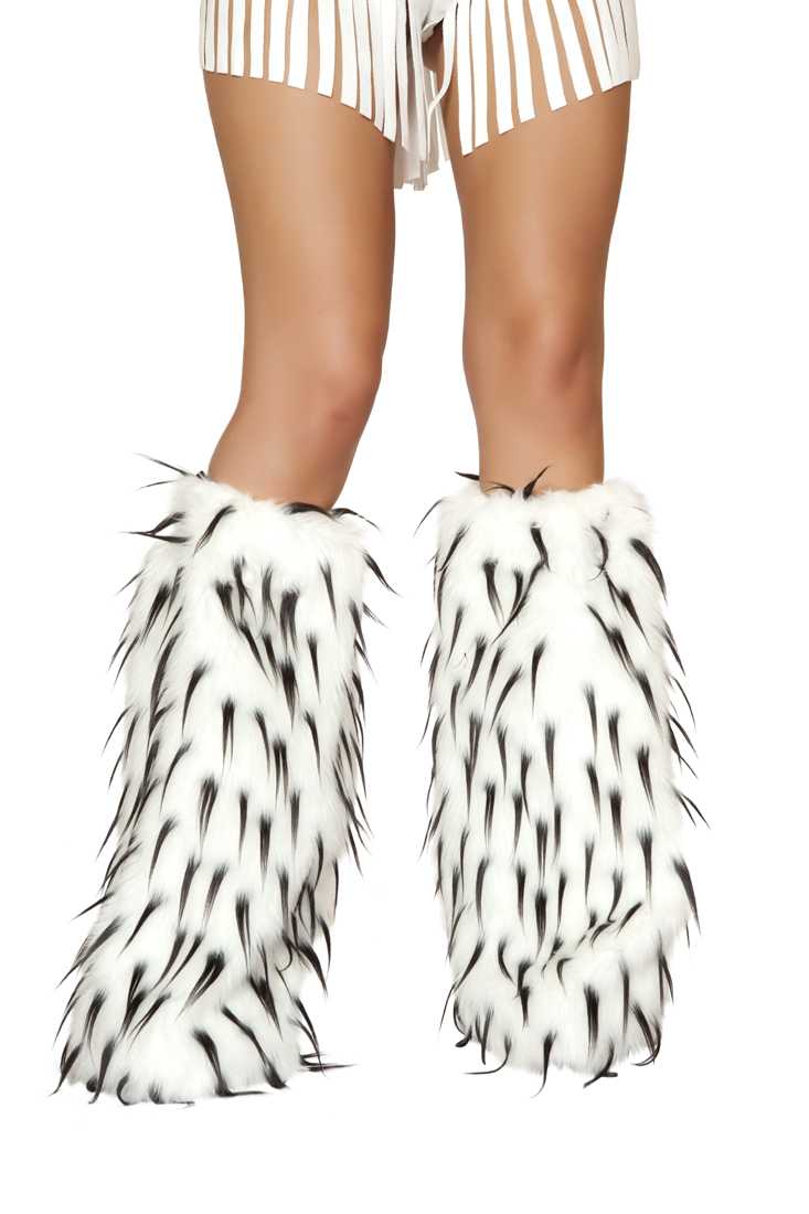 White Black Faux Fur Leg Warmers