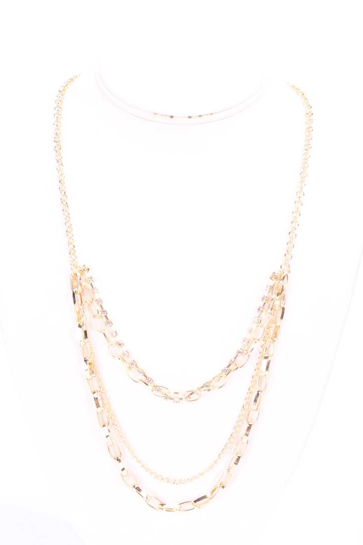 Gold Layer Draped Rhinestone Chain Cute Casual Necklace