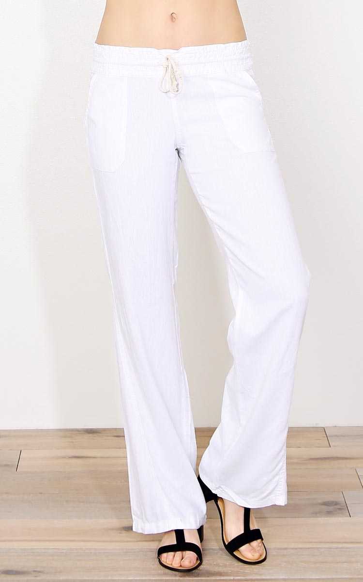 White Adventure Bound Linen Pants - - White in Size by Styles For Less
