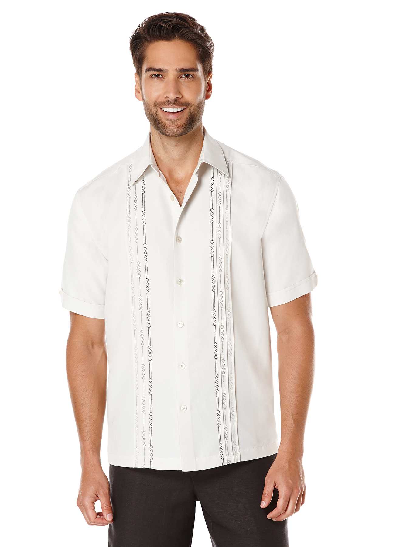Cubavera Short Sleeve Tuck With Geo Stitching Shirt
