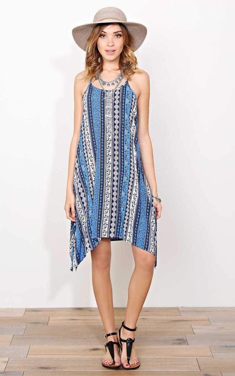 Kalei Crochet Back Woven Dress - - Blue Combo in Size by Styles For Less