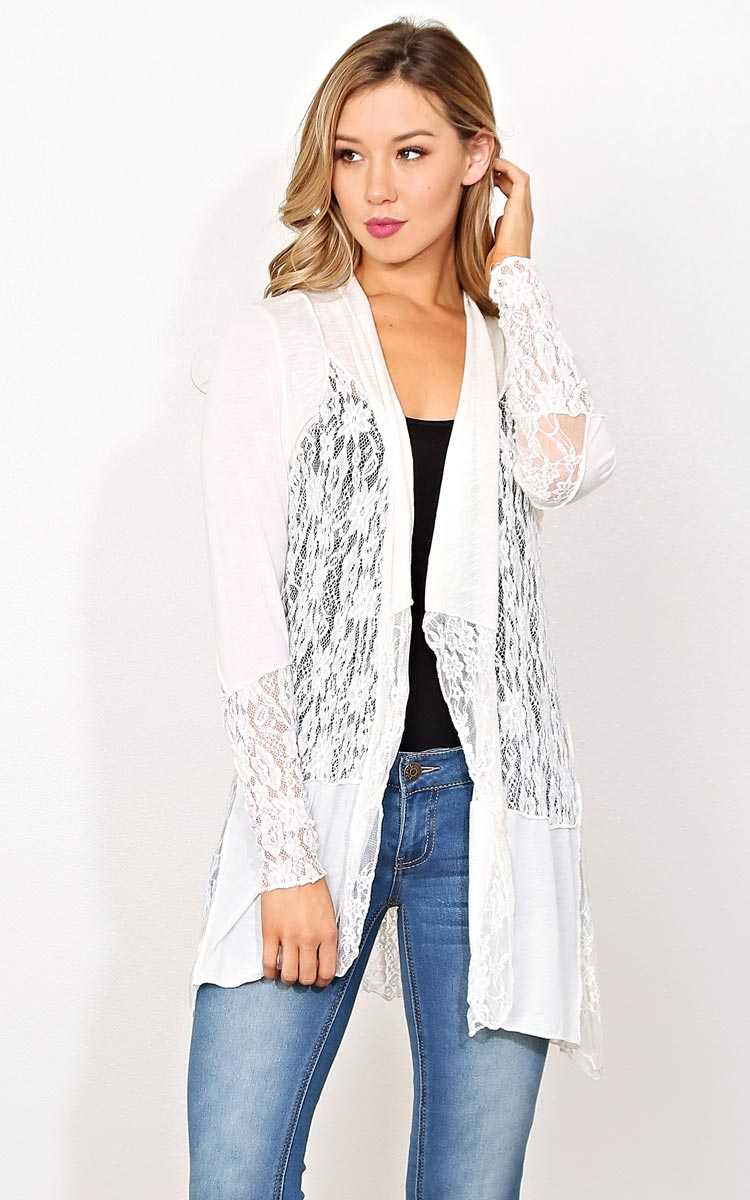 Blanched Winter Knit Lace Wrap - - Cream in Size by Styles For Less