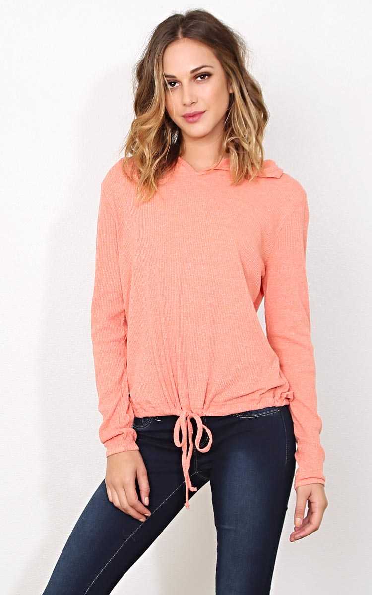 Dreamy Drawstring Hooded Top - SML - Peach in Size Small by Styles For Less