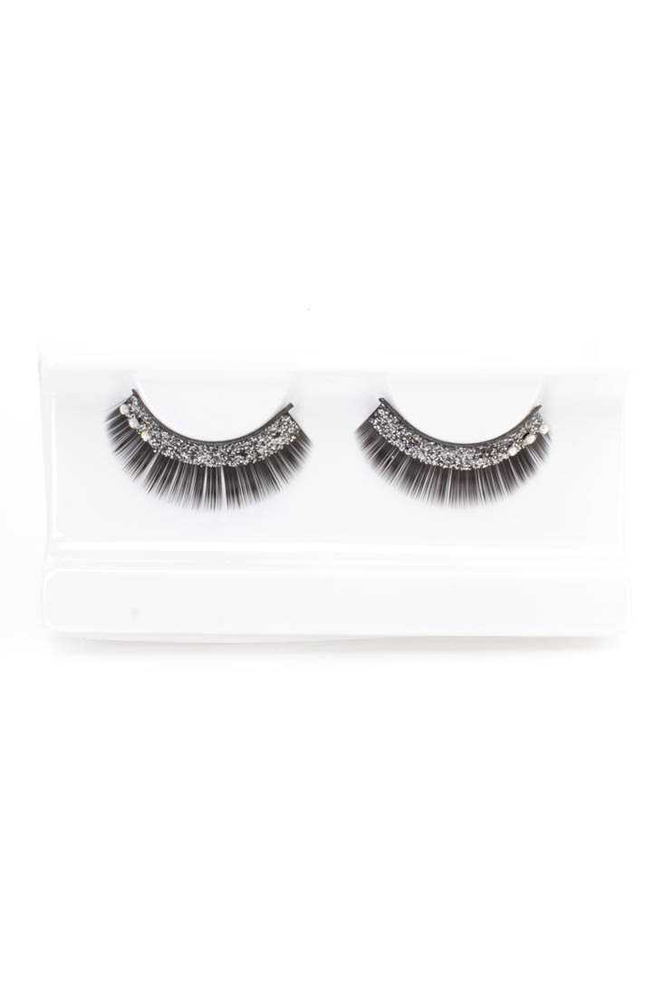 Silver Glitter Rhinestone Accent Faux EyeLashes