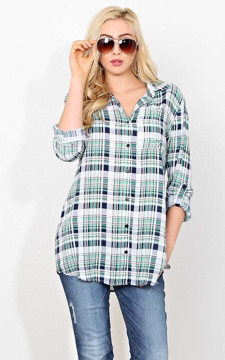 Swiss Miss Woven Plaid Top - - Blue Combo in Size by Styles For Less