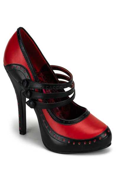 Black Red Concealed Platform Tri-Straps Spectator Pumps High Heels