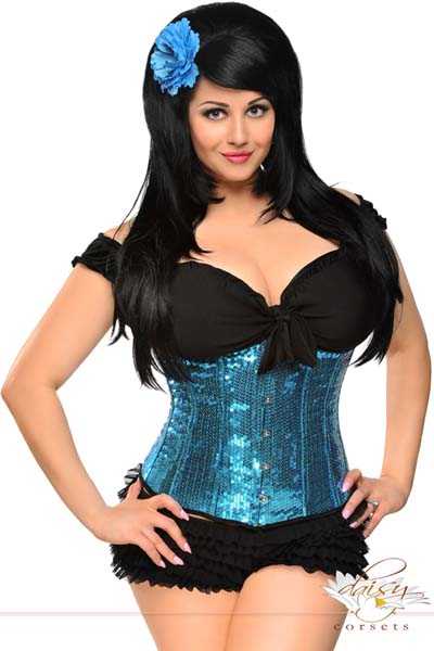 Teal Plus Size Sequin Underbust Corset