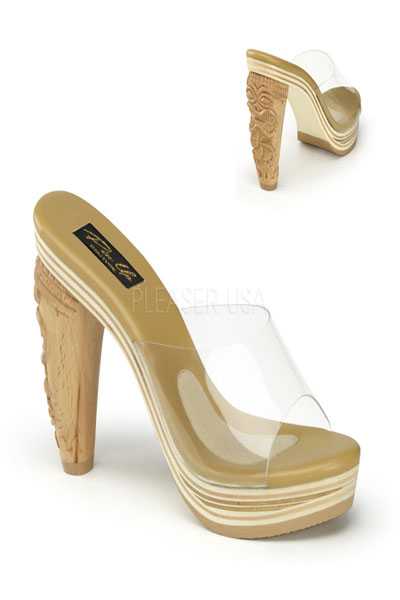 Clear Lucite Open Toe Slip On Carved Tiki High Heels