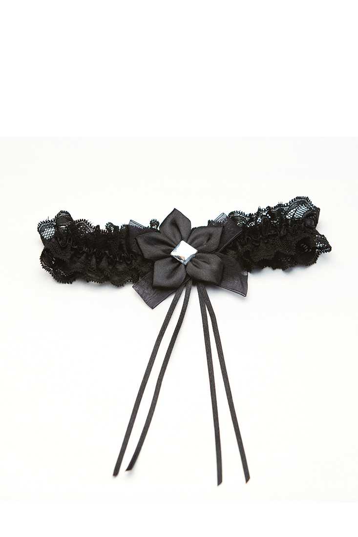 Black Bling Ribbon Bow Leg Garter
