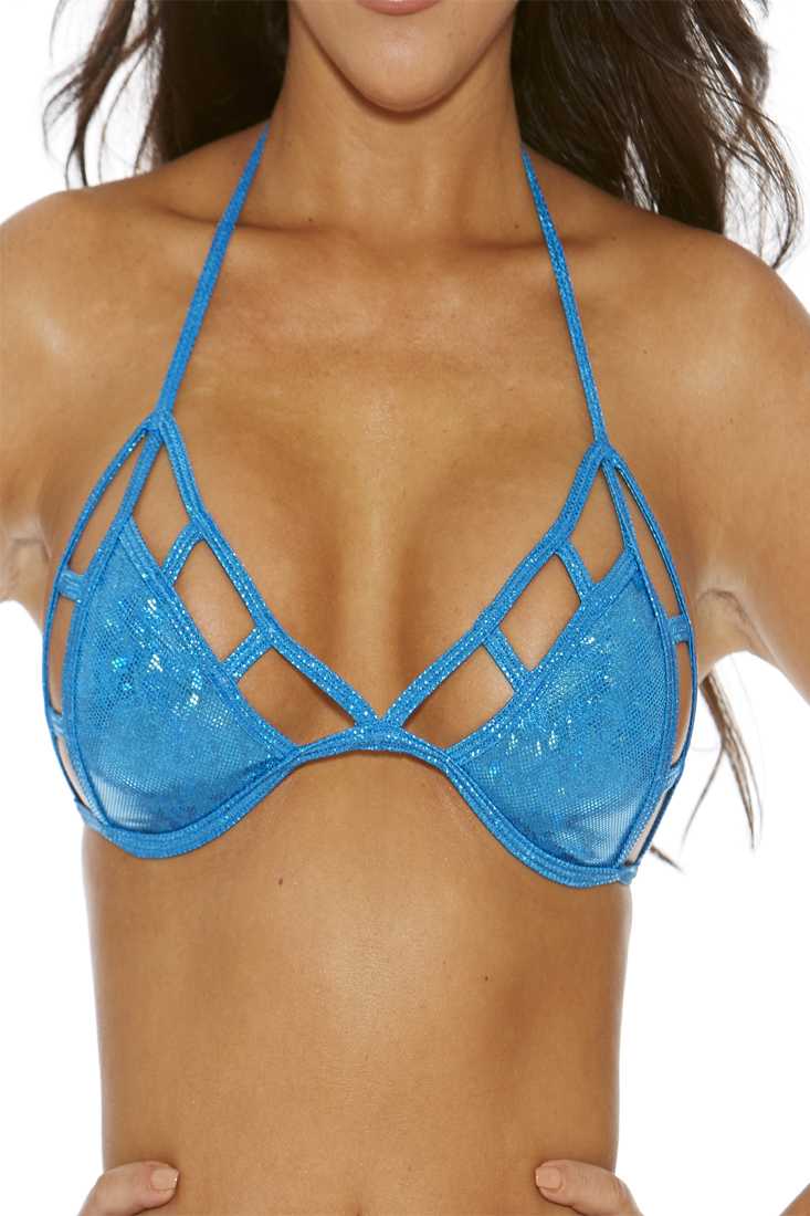 Turquoise One Piece Sparkle B Dazzle Hologram Strappy Triangle Top