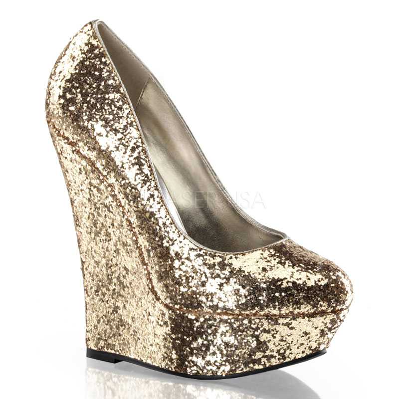 Gold Platform Wedges Glitter