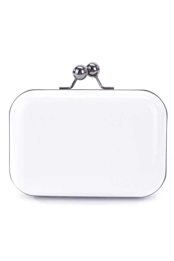 White Patent Faux Leather Twist Lock Clutch