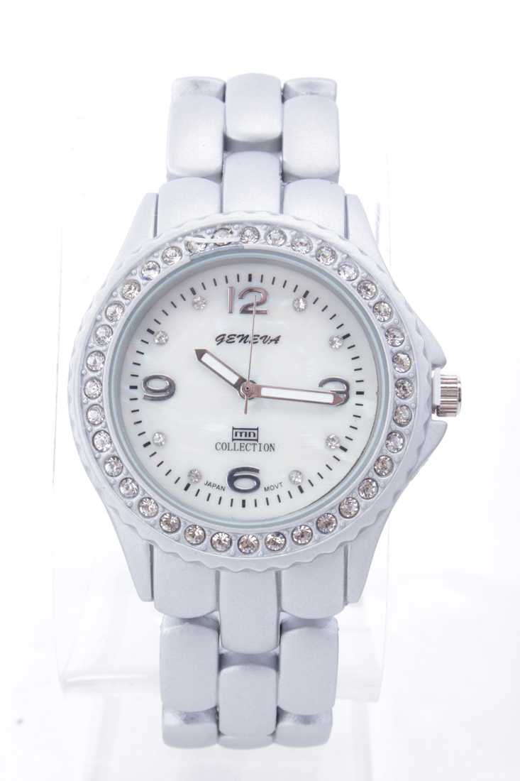 Silver Rhinestone Round Face Metal Matte Finished Watch