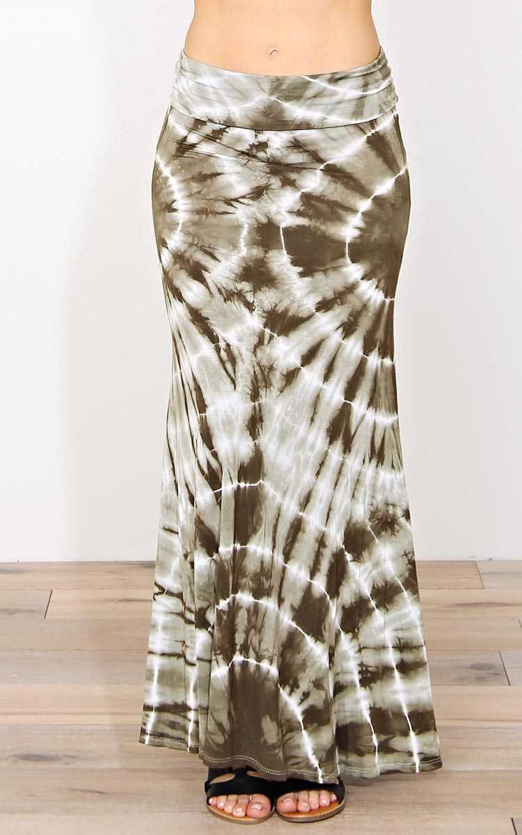 Sage Tie Dye Knit Maxi Skirt - - Sage Combo in Size by Styles For Less