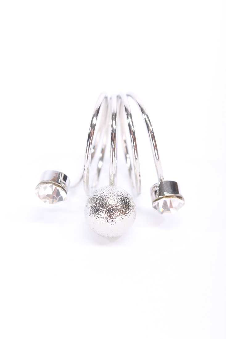 Silver High Polish Rhinestone Accent Spiral Design Band Ring
