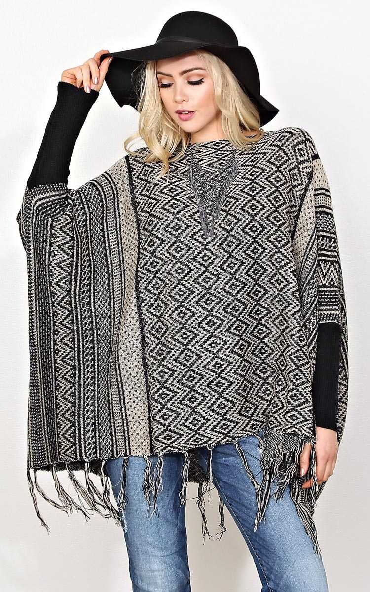Lola Aztec Knit Poncho - LGE - Combo in Size Large by Styles For Less