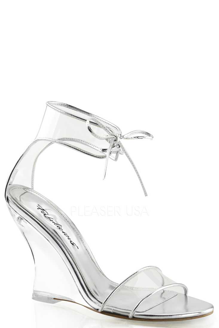 Clear Single Sole Lace Tie Wedges PVC