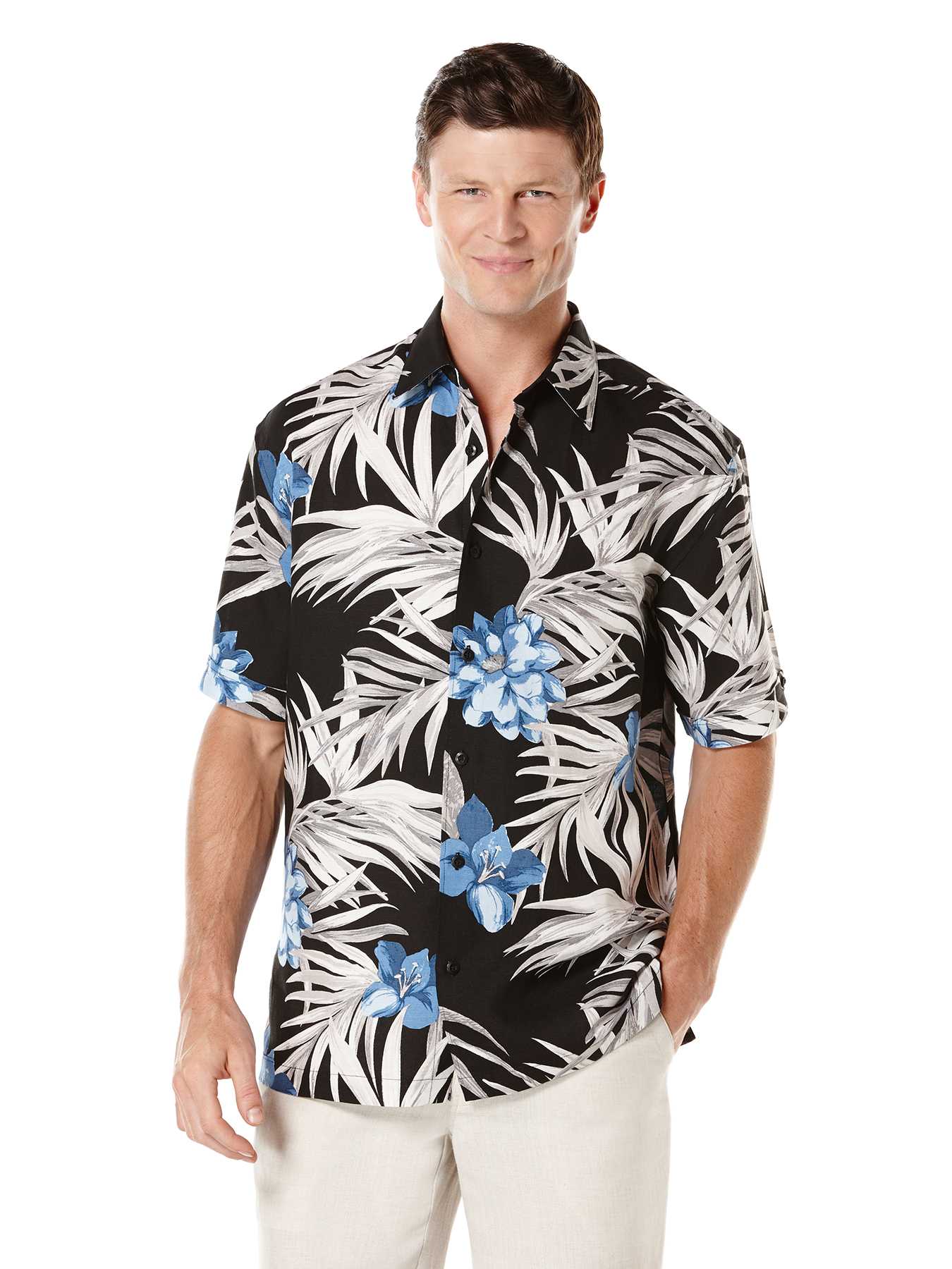 Cubavera Linen Short Sleeve Allover Floral Print