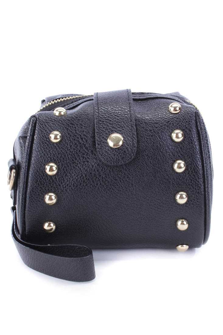 Black Faux Leather Studded Mini Handbag