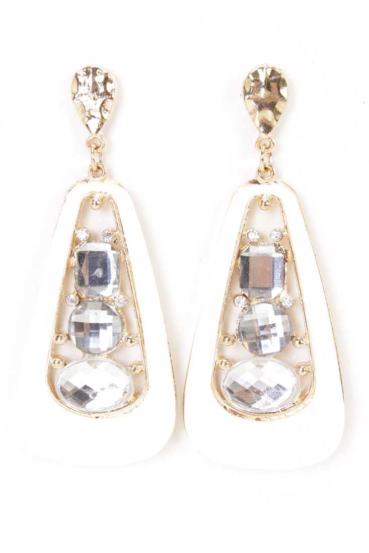 White Gold Lacquer Finished High Polish Metal Dangle Earrings
