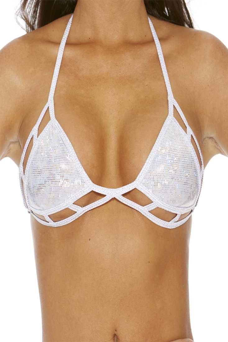 White One Piece Sparkle B Dazzle Hologram Strappy Triangle Top