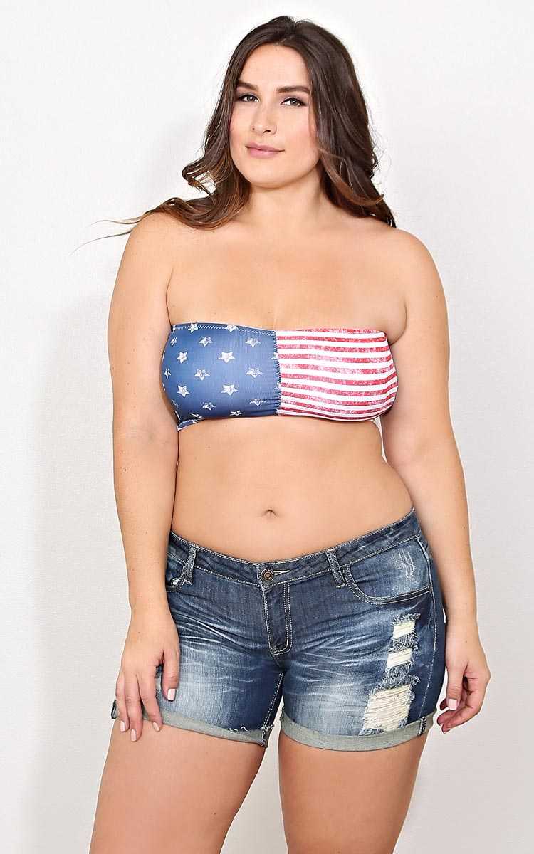 Plus Size Star Spangled Knit Bandeau - Navy Combo in Size by Styles For Less
